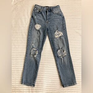 BDG Straight Leg Distressed Jeans High Rise Slim Straight - Light Blue